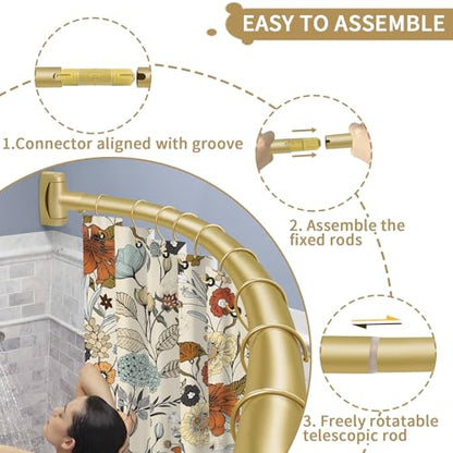 Curved Shower Curtain Rod 35-82In(2.9-6.8Ft), Gold Round Rustproof Shower Rod for Bathroom Bathtub, Adjustable Arched Shower Curtain Rod, Never Rust|Extra Space|Non-Slip|Expandable|Need to Drill. - color: Gold