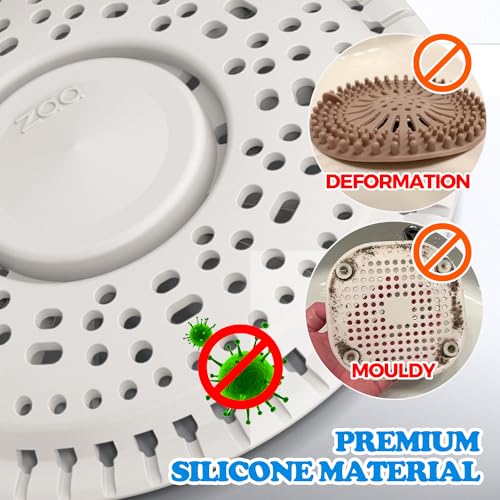 Zaa Shower Drain Hair Catcher Silicone Flat Floor Strainer Protector | Light Gray Weighted Flat Shower Drain Protectors, Traps Hair Before Clogs, Easy to Clean in Seconds, Fits Flat Floor Drains