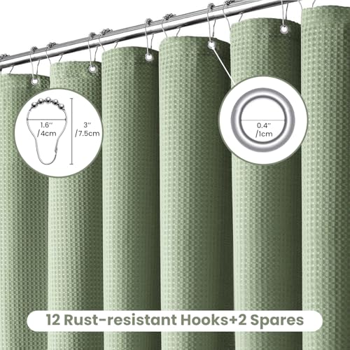 Inhousolu Fabric Shower Curtain, Waffle Weave 230 GSM Polyester, Weighted Hem, Metal Hooks Included, Water Repellent Washable, 72 x 84 Inch, Sage Green - color: Sage Green, size: 72"W x 84"L (Pack of 1)