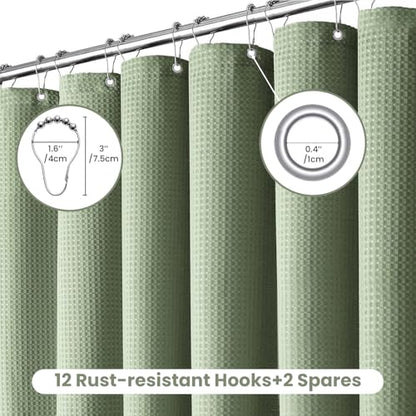 Inhousolu Fabric Shower Curtain, Waffle Weave 230 GSM Polyester, Weighted Hem, Metal Hooks Included, Water Repellent Washable, 72 x 84 Inch, Sage Green - color: Sage Green, size: 72"W x 84"L (Pack of 1)
