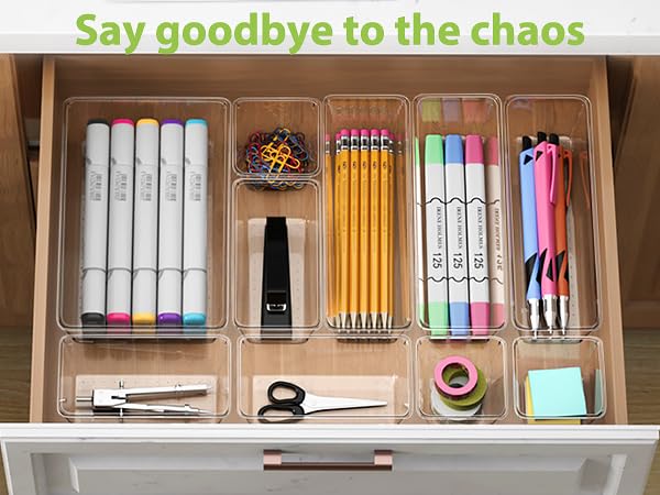 12 Pack Clear Drawer Organizer Set, 3 Sizes Bathroom Vanity Organizer Trays | Vanity and Makeup Organizer | Bathroom Organizer Trays | Storage Bins For Makeup | Cosmetics | Jewelry | Gadgets - size: 12pcs-3size