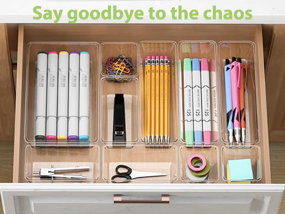 12 Pack Clear Drawer Organizer Set, 3 Sizes Bathroom Vanity Organizer Trays | Vanity and Makeup Organizer | Bathroom Organizer Trays | Storage Bins For Makeup | Cosmetics | Jewelry | Gadgets - size: 12pcs-3size