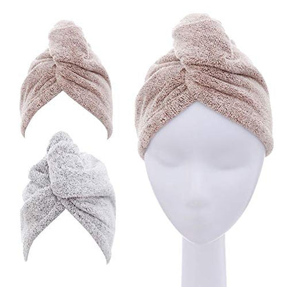 M-bestl 2 Pack Hair Towel Wrap,Rapid Carbon Fiber Hair Drying Towel with Buttons, Microfiber Hair Towel for Drying Curly Hair,Anti-frizz (Star Gray&Star Pink) - color: Star Gray& Star Pink