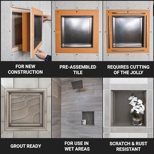 Decor Shower Niche, 12x12 Recessed Shower Shelf, Schluter Kerdi Board Tile Ready Niche Insert, Shower Organizer Bathroom Storage, Decorative Wave Tile, Oil Rubbed Bronze