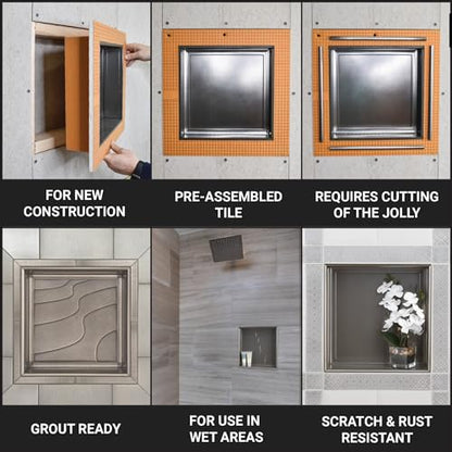 Decor Shower Niche, 12x12 Recessed Shower Shelf, Schluter Kerdi Board Tile Ready Niche Insert, Shower Organizer Bathroom Storage, Decorative Wave Tile, Oil Rubbed Bronze