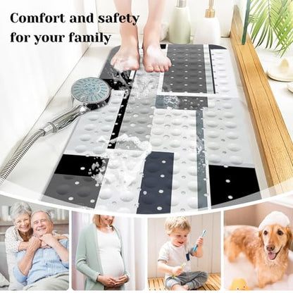 Black White Bath Tub Mat Non Slip, Modern Geometric Large Washable Shower Mats with Drain Holes and Suction Cups,40 X 16 Inch - color: Black White