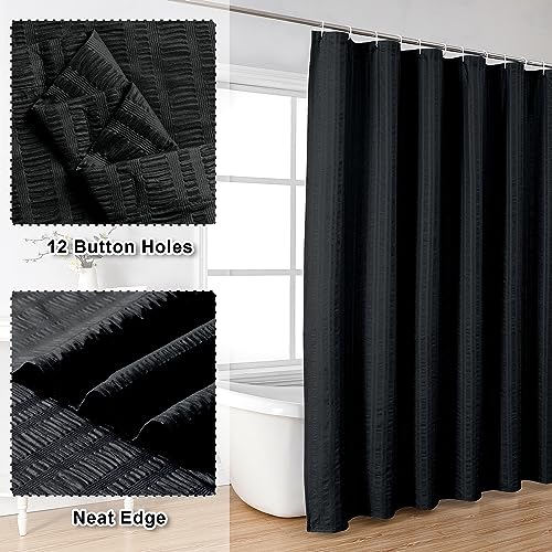 Aiyufeng Moga Extra Long Black Shower Curtain 96 Inch Long, Embossed Texture Fabric Bathroom Shower Curtain, Large Hotel Bath Curtain with 12 Holes, 72Wx96H, Black - color: Black, size: 72"W x 96"L (Pack of 1)