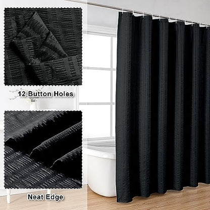 Aiyufeng Moga 3D Embossed Waterproof Fabric Shower Curtain - Hotel Quality Soft Black Shower Curtain Fabric, Light-Weight Cloth & Machine Washable - Standard Size 72x72, Black - color: Black, size: 72"W x 72"L (Pack of 1)