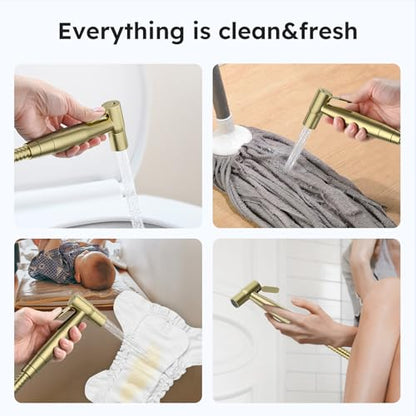 Arofa Handheld Bidet Sprayer, Bidet Attachment for Toilet, Brushed Gold | Adjustabel Water Pressure, Leak-Free Hose, Fits Two-Piece Toilets, Feminine/Baby/Pet Wash, Cloth Diaper Rinse, Easy Install - color: Gold, size: 1 Pack