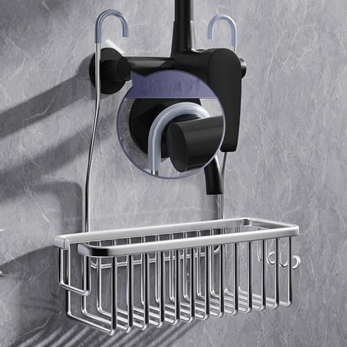 Shower Caddy Hanging, Hanging Shelf over Shower Door Caddy Rack Bathroom Storage Rack Shampoo Bracket Hung on the Bar