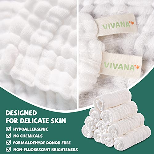 Baby Muslin Washcloths -6 Layer Soft Absorbent Face Towel - Natural Newborn Wipes for Delicate Skin - Baby Registry as Shower - size: 12x12 Inch (Pack of 10)