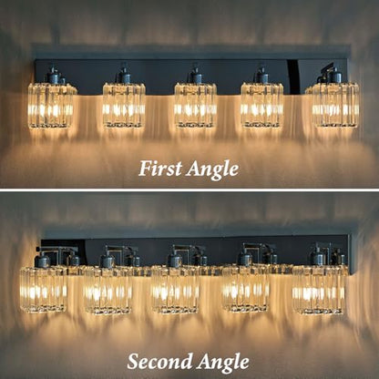 Brushed Chrome Crystal Bathroom Vanity Light, 5-Light Modern Bathroom Lighting Fixtures Over Mirror,Chrome Wall Sconce Light Fixtures with Square Shade - color: Chrome-Square Shade, size: 5-LIGHT