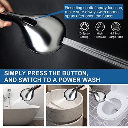 High Pressure Handheld/Rain 82-mode 3-way Shower Head Combo with 25.75" Adjustable Drill-free Stainless Steel Slide Bar, Pet & Tub Power Wash and Anti-clog Nozzles, with 5ft Hose - Polished Chrome - color: Polished Chrome