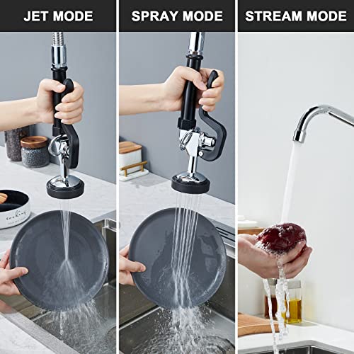 Commercial Sink Faucets with Sprayer 25 Inches Wall Mount Kitchen Faucet with Pull Down Pre-Rinse Sprayer and 10" Swivel Spout 8 Inch Center Compartment Sink Faucet - size: Wall 25 Inches