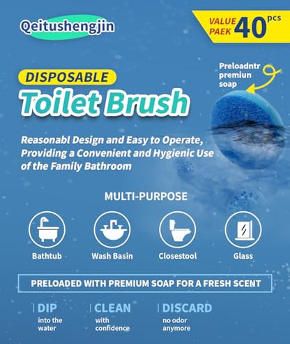 Pack of 40 disposable toilet brush refills, designed exclusively for automatic pop-up toilet brushes. Toilet brush refills (Ocean Scent). Not compatible with electric toilet brushes. (40 blue refills) - color: 40blue