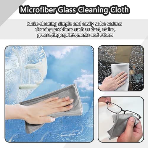 Microfiber Glass Cleaning Cloths,Lint Free,11.8"×11.8in,8 Pack | Streak Free Miracle Cleaning Cloth,Reusable Cleaner Towels for Kitchen,Windows,Stainless Steel,Mirror,Glasses,Car Windshields - color: Sliver-grey