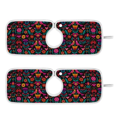 Kitchen Sink Splash Guard Behind Faucet Mat 2 Pcs Absorbent Faucet Mat Quick Dry Kitchen Sink Drying Mats for Drip Drain Draining Sinks Bathroom Microfiber Soft Washable S Black Mexican Otomi Floral B - color: Black Mexican Floral Birds Hearts, size: 14.9