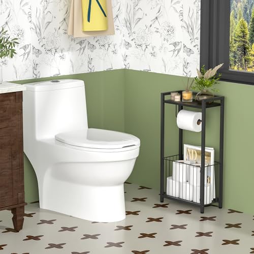 Freestanding Toilet Paper Holder with Storage Shelf | Bathroom Tissue Stand with Space for Phone, Tablet, and Magazines – All-in-One Toilet Roll Dispenser and Organizer - size: Standard