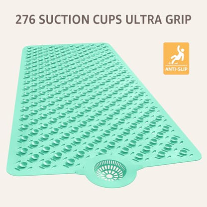 OTHWAY Bath Mat for Tub Non Slip: 39" X 17" Long Bathtub Mat with Hair Catcher│Big Drain Holes Shower Mats for Inside Shower│Machine Washable (Light Green) - color: Light Green