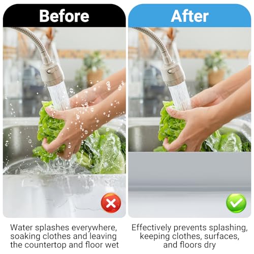 19.3 inch Kitchen Sink Splash Guard, Silicone Sink Baffle Splash Guard, Backsplash Protector for Kitchen Countertop & Bathroom Bathtub with Non-Slip Strong Suction, Gray - color: Gray