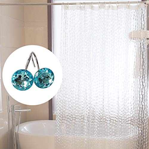 12 Pcs Bling Rhinestones Shower Curtain Hooks Bathroom Rolling Hooks - color: Blue Green