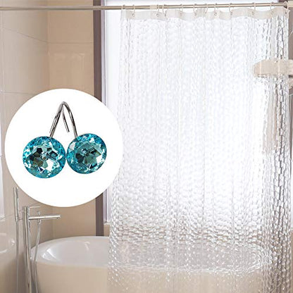 12 Pcs Bling Rhinestones Shower Curtain Hooks Bathroom Rolling Hooks - color: Blue Green