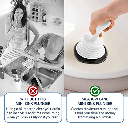 Meadow Lane Small 7" Sink Plunger, Silver/Black | Mini Clog Remover for Kitchen & Bathroom Sink Drains, Hand Ergonomic, Space-Saving & Powerful Suction, Universal Fit, 2-Pack - color: Silver and White, size: 2 Pack