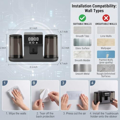 Smart Toothbrush Holder with Automatic Toothpaste Dispenser, Rechargeable Toothbrush Storage Rack with Toothbrush Holder and Mouthwash Cup, Digital Display, Designed for Home Bathrooms (Black) - color: Black