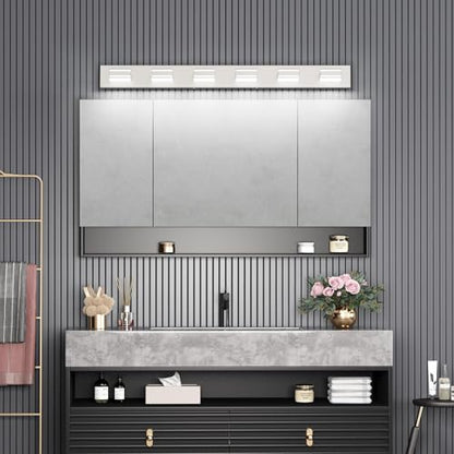 Ralbay 48inch Brushed Nickel Bathroom Vanity Light 6-Light Metal Acrylic Modern LED Bathroom Lighting Over Mirror - color: Brushed Nickel, size: 48 inch