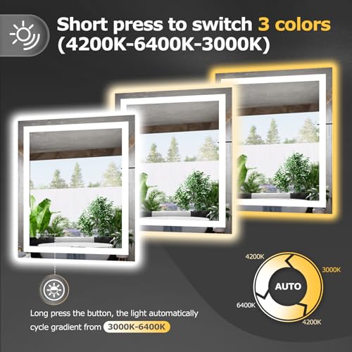 Hivone 30"X36" LED Bathroom Mirror with Lights, Anti-Fog, Dimmable, Backlit + Front Lit, Smart Bathroom Vanity Mirror, Memory Function, Shatterproof, Tempered Glass (Horizontal/Vertical) - size: 30"L x 36"W