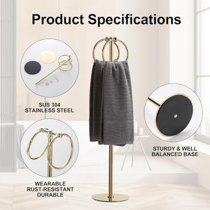 Adjustable Gold Towel Rack,Freestanding Bathroom Towel Holder - color: Gold