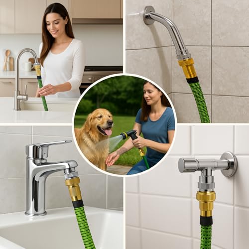 Faucet Adapter with Aerator, Sink Faucet to Garden Hose Connector | Chrome Brass Fits G1/2" Female, 55/64" Female, and 15/16" Male, Connects to 3/4" GHT Garden Hose, with Washers and PTFE Tape