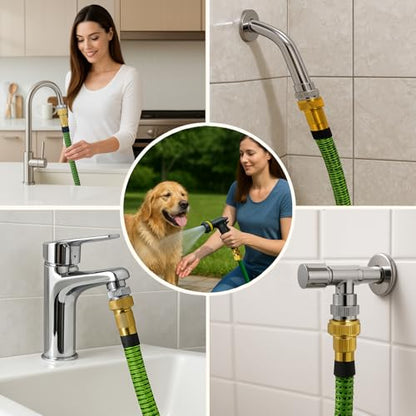 Faucet Adapter with Aerator, Sink Faucet to Garden Hose Connector | Chrome Brass Fits G1/2" Female, 55/64" Female, and 15/16" Male, Connects to 3/4" GHT Garden Hose, with Washers and PTFE Tape