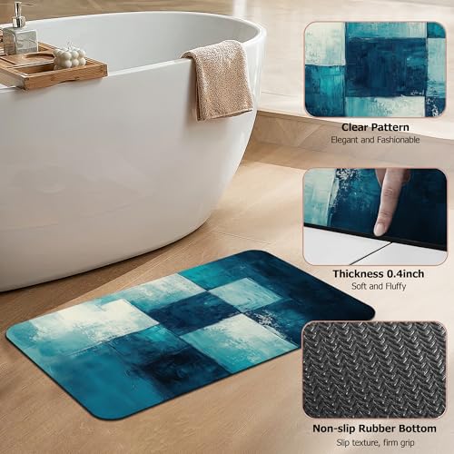 Diatomaceous Earth Bath Mat,Art Painting Bath Rugs,Grey Blue Non-Slip Thin Absorbent Fast Drying Easy to Clean for Bathroom Laundry Home Kitchen Door Mat 17x29.5Inch - color: Art Painting,grey Blue