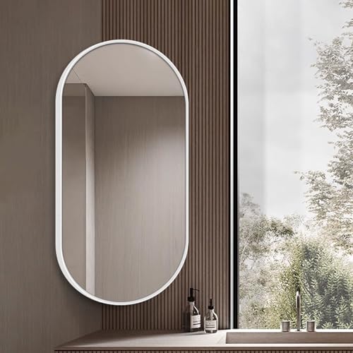 Swivel Corner Bathroom Mirror Oval Wall Mounted Corner Mirror 360° Rotation Modern Vanity Makeup Mirror With Swivel Bracket Aluminum Frame For Living Room Vertical & Horizontal(Silver,W11.8xH19.7in) - color: Silver, size: W11.8xH19.7in
