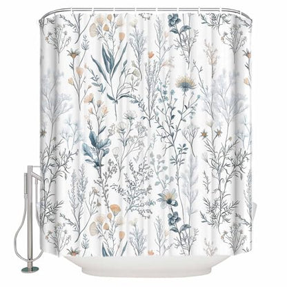 Botanical Floral Bathroom Shower Curtains with 12 Hooks Polyester Waterproof Shower Curtain for Stalls and Bathtubs Flowers Leaves Plants Light Blue Decorative Bathroom Privacy Curtain 60x72 Inches - size: 60"x72"