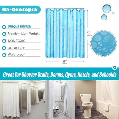 Ga-Geetopia EVA Blue Thin Shower Curtain Liner, Pebble Pattern 72x72 Inch Lightweight Plastic Bathroom Shower Showroom Inner Curtain with Rustproof Metal Grommets and Weighted Magnets(No Hooks) - color: Blue, size: 72"W x 72"L (Pack of 1)