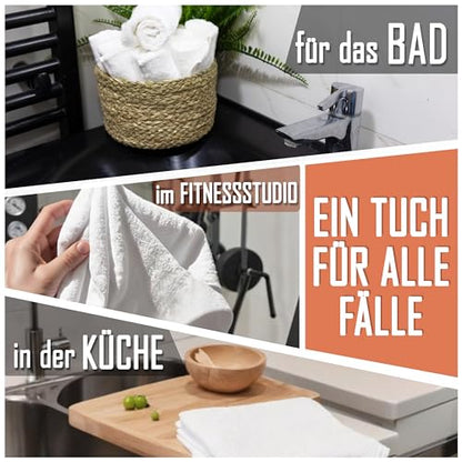 Set of 10 Washcloths Made of 100% Cotton - Soft and Absorbent Face and Hand Towels - Practical for Bathroom and Kitchen - 12 x 12 in (White) - color: White