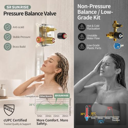 SR SUN RISE Shower System - Shower Faucet Set with 8 Inch Rain Shower Head and Handheld Shower - High Pressure Rain Shower System - All Metal Shower Faucet Trim Repair Kits - Brushed Gold - color: Brushed Gold, size: 8 Inch