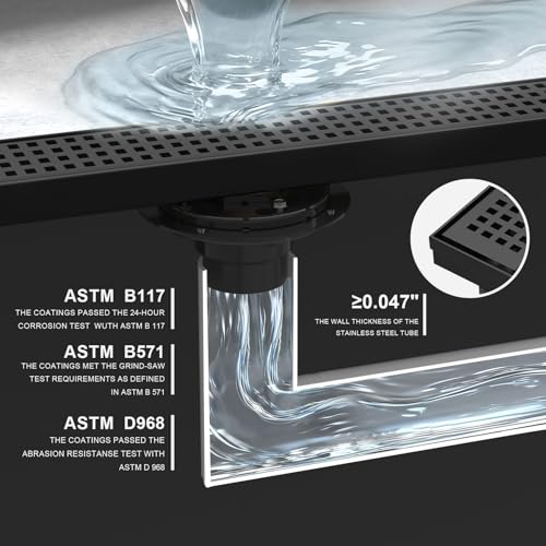 Linear Shower Drain - 24 Inch Matte Black, with Grate Removable | AISI 304 Stainless Steel Shower Drain with Adjustable Feet, Hair Catcher, Rectangle Shower Floor Drain Fits Bathroom, Balcony - color: Matte Black, size: 24 Inch