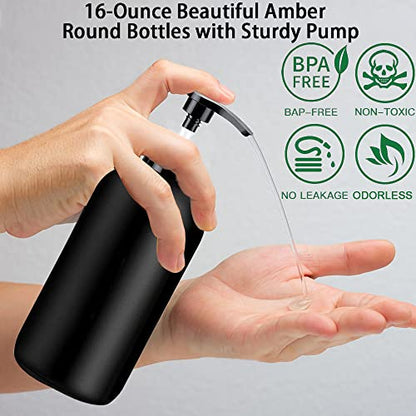 Black Soap Dispenser with Rust Proof Pump, Waterproof Labels (2 Pack,16 Oz), Plastic Hand Soap Dish Soap Dispenser for Kitchen, Premium Thick Soap Pump Bottles - color: Black
