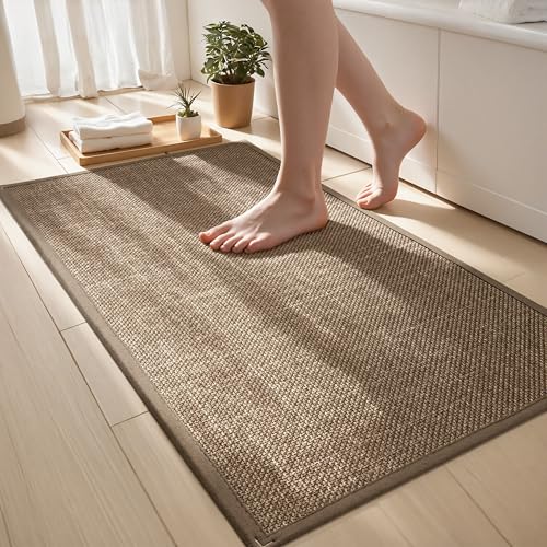 Ultra Thin Bathroom Rugs Non Slip Bath Mat 17" x 32" Bathroom Mat | Quick Dry Machine Washable Rugs Perfect for Shower, Camel - color: Dark Beige, size: Medium(17"x32")