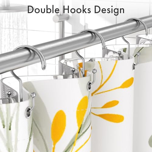 Bathway Shower Curtain Hooks Ring Chrome, 12 Pcs Double Sided Shower Hooks, Rust Proof Metal Shower Hooks for Bathroom, Anti-Drop Shower Rings for Shower Curtain & Liners - color: Chrome, style: Double-layer Shower Hooks