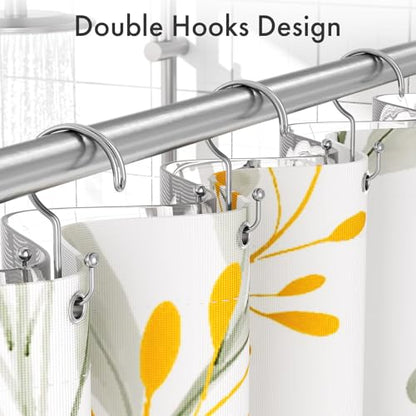 Bathway Shower Curtain Hooks Ring Chrome, 12 Pcs Double Sided Shower Hooks, Rust Proof Metal Shower Hooks for Bathroom, Anti-Drop Shower Rings for Shower Curtain & Liners - color: Chrome, style: Double-layer Shower Hooks