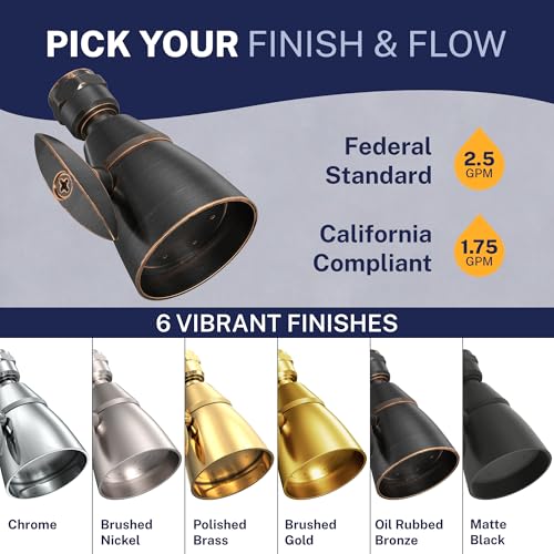 HammerHead Showers® Solid Metal 2 Inch High Pressure Shower Heads - OIL RUBBED BRONZE – 2.5 GPM Shower Heads High Pressure - High Flow Shower Head with ADJUSTABLE SPRAY PATTERN - Fixed Shower Head - color: Oil Rubbed Bronze, size: 2.5 GPM Standard