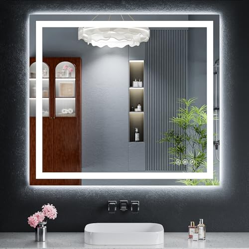 36"x40" LED Bathroom Mirror with Lights, Backlit+Frontlit, Anti-Fog | CRI 95, Stepless Dimmable, 3 Colors Lighting, Shatterproof Tempered Glass, HD Reflection, Memory, (Horizontal/Vertical) - size: 40"L x 36"W
