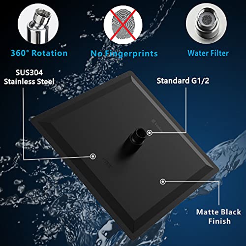 Voolan Rain Shower head, High Pressure Shower Head Made of 304 Stainless Steel, Relaxed Shower Experience Even at Low Water Flow and Pressure (8" Black) - color: Matte Black, size: 8 Inch
