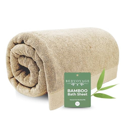 Luxury Bath Sheet Towels, Extra Large Bathroom Towel, 37x70 Viscose Derived from Bamboo & Cotton, Super Absorbent & Fast Drying Plush Bath Sheets - Sand - color: Sand, size: Sheet