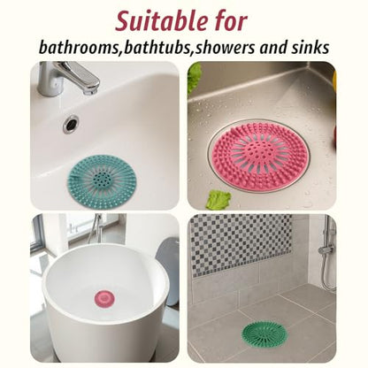 Inmorven Bathroom Sink Drain Strainers - 5 Pack Silicone Hair Catcher, Flexible Reusable Drain Protector for Shower, Bathtub & Sink