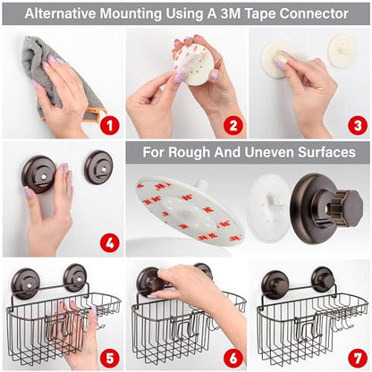 HASKO 2 Pack Shower Caddy Suction Cup with Hooks & Soap holder, Includes 2 Soap Savers, Shower Shelf, Bathroom Storage Organizer, Rustproof Shampoo Holder, Bronze - color: Bronze (2 Pack)